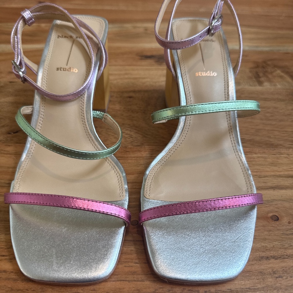 Black Suede Studio unworn metallic multicolored heels - never worn!